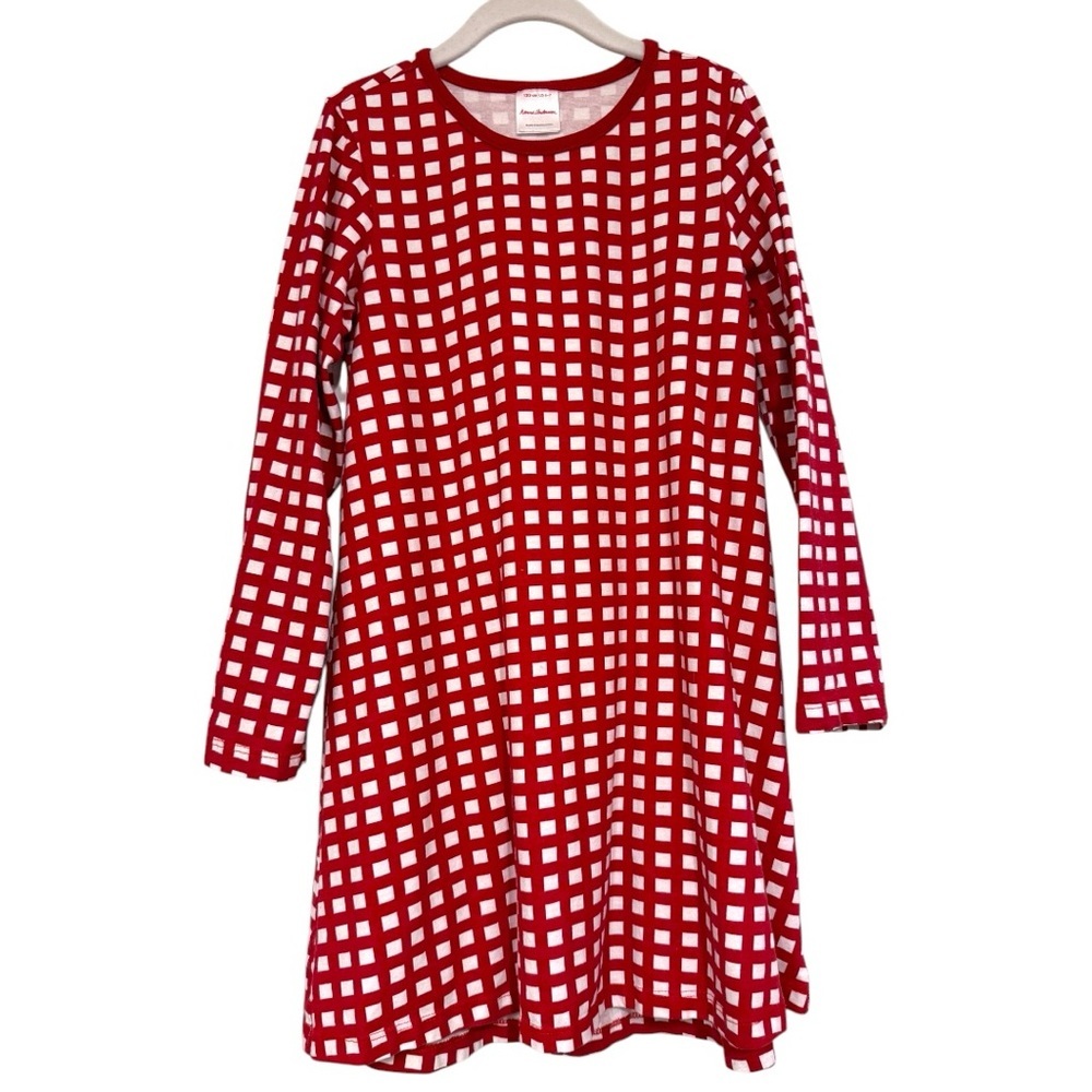 Hanna Andersson Red White Check Grid Long Sleeve Play Dress Girls 6-7 120cm
